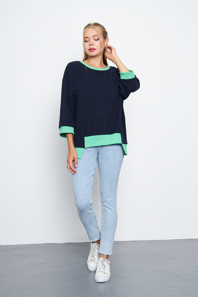 Avones Three Quarter Sleeve Garnished Thessaloniki Fabric női pulóver