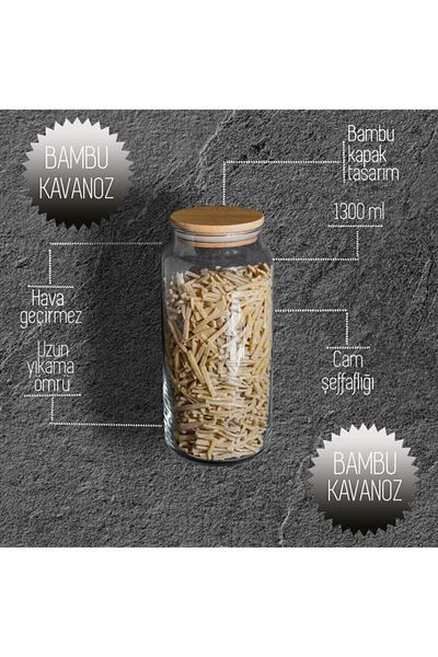 FBZhome 4-Piece Glass Jar Storage Container with Wooden Lid 1300ml