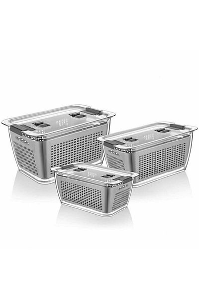 LeesHome Lossa Lux 3 Pieces Refrigerator Organizer with Strainer (2,5 LT, 5 LT, 9 LT) Set-Storage Refrigerator Organizer