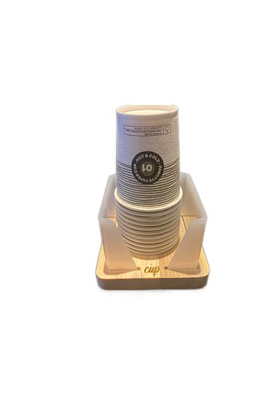 Keto Express cardboard plastic cup presentation and storage stand napkin holder wooden