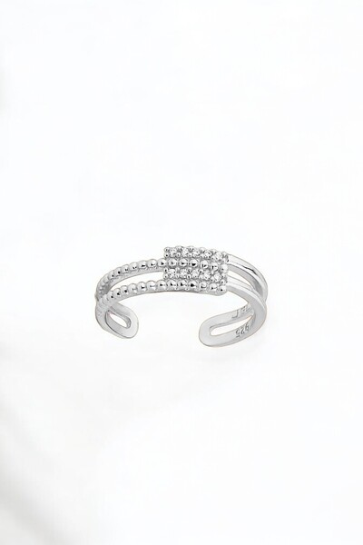 jelux silver Gümüş 925 Ayar Zirkon Taşlı Iki Sıra Ayarlanabilir Yüzük