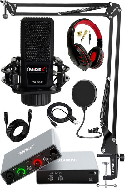 Lastvoice Midex Special Paket-3 Stüdyo Ekipmanları Ses Kartı Condenser Mikrof...
