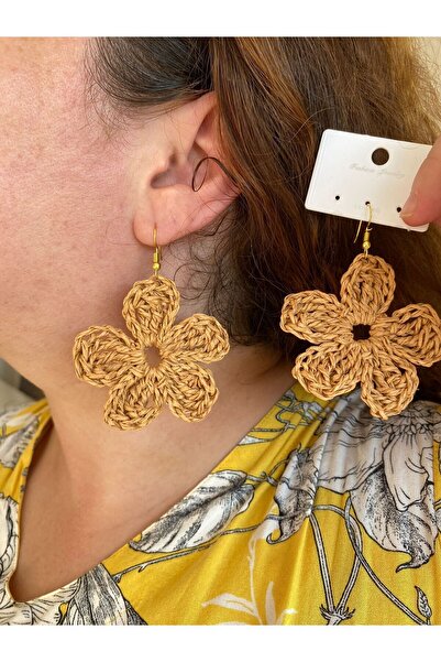 öyküsh collection BÜYÜK HASIR PAPATYA KÜPE / HASIR KÜPE / YAZ KÜPESİ