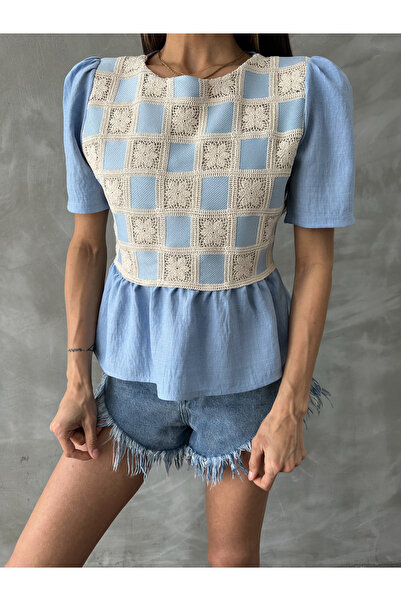 Miss Allos Μπλούζα γυναικεία πλεκτή από υλικό καμβά με ανοιχτές δαντέλες