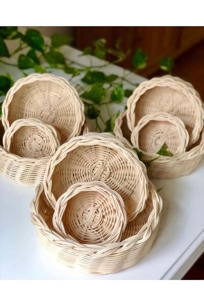Veneris Design 3’lü Rattan Bambu Hasır Sepet, Saksı, Düzenleyici Organizer