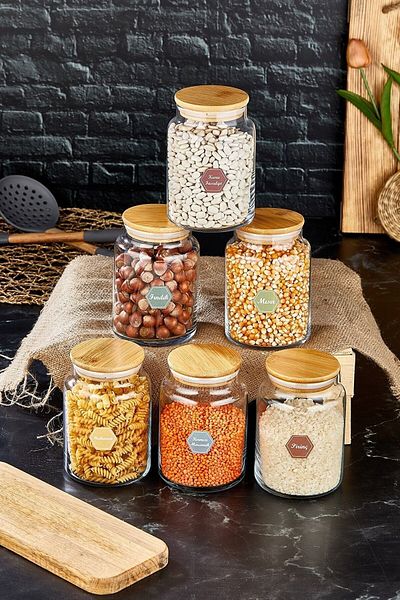 FBZhome 6'l Wooden Vacuum Jar with Lid Spice Dispenser Glass Jar 800 ml Fma05223