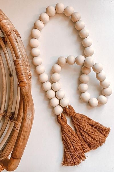 LALEZEN HOME 50cm Διακόσμηση Ξύλινη Χάντρα με Φούντες - Ξύλινες χάντρες προσευχής - Στολίδι δέντρου βάζου πόρτας