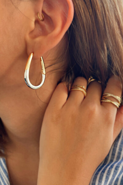 SOCHE KADIN ÇELİK GÜMÜŞ GOLD OVAL HALKA KÜPE