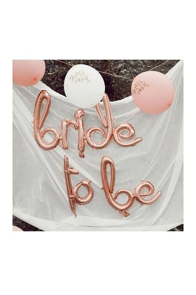 Çemrek Süs Parti Bride to Be Written Handwritten Foil Rose Gold Colored Balloon Bachelorette Party Balloon Set with Gift