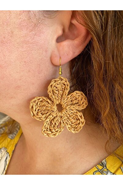 öyküsh collection BÜYÜK HASIR PAPATYA KÜPE / HASIR KÜPE / YAZ KÜPESİ