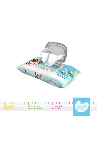 Uni Baby Active Wipes, 72 pcs - Pack of 12