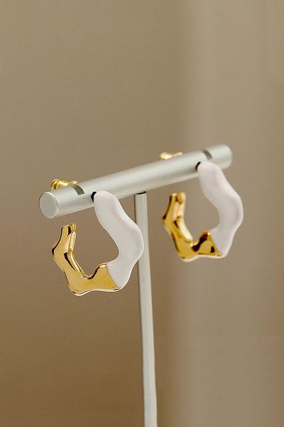 Glaren Asymmetric Design White Enamel Women's Earrings