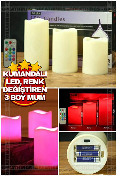 Greathouse Mum Uzaktan Kumandalı Renk Değiştiren Led Mum 12 Renk Balmumu Malz...