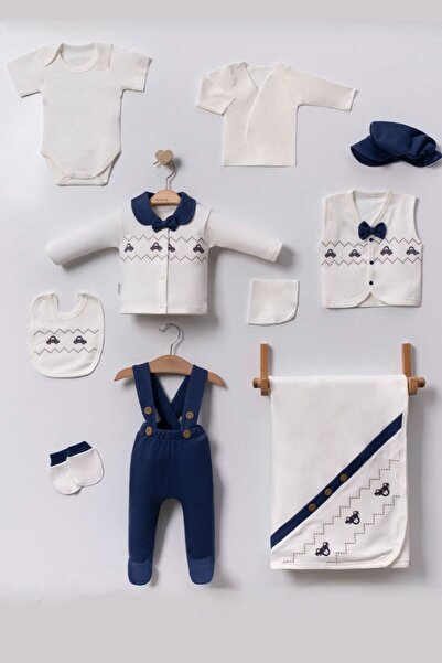 Cherub Baby Araba Nakışlı Yenidoğan Erkek Bebek 10 Parça Hastane Çıkışı Zıbın...