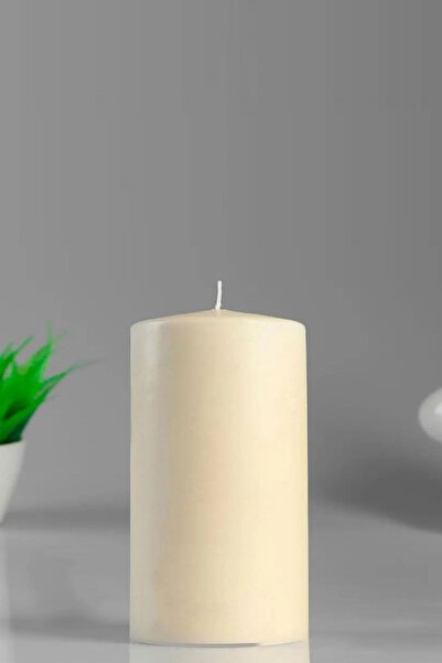 Paşa Cam Silindir Kütük Mum Krem Sandal Ağacı Genişlik 8 Cm Yükseklik - 10