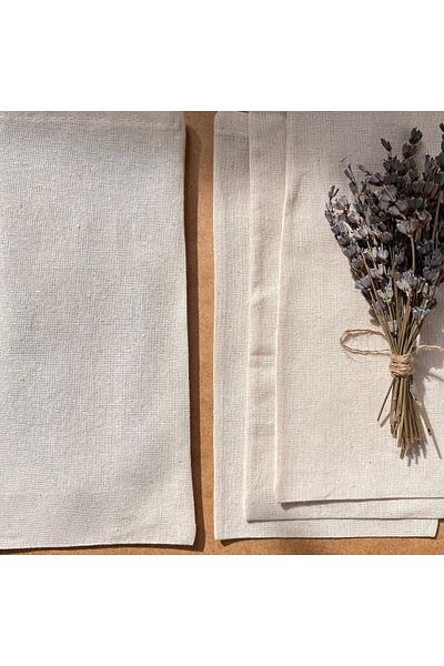 White Alamode Natural Rectangular Raw Linen Spoon Fork Knife Pouch Set of Four 10x19cm