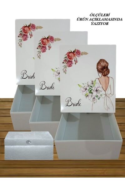 Sandık Dünyası Gelin Damat Sandığı Bohça Kutusu Çeyiz Sandık Kolisi 4lü 0153