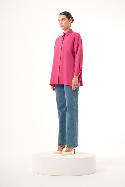 Mizalle Keten Dokulu Over Fuşya Tunik