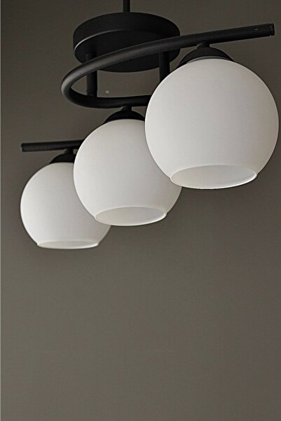 AVİZEVİ Aydınlatma Modern Siyah Beyaz Camlı Salon Oda Mutfak Poyraz 3lü Avize