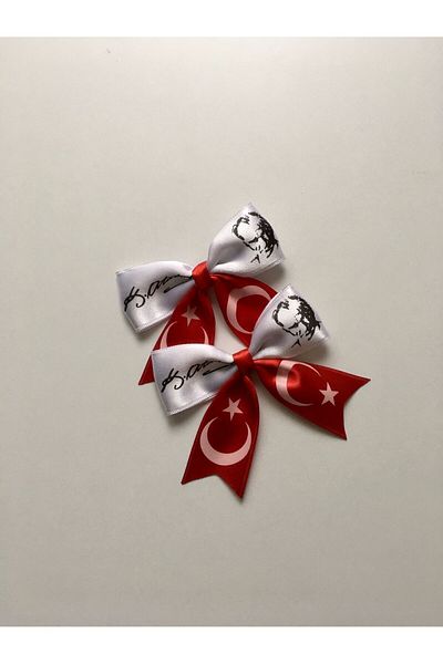 Almila Aksesuar 2-Piece Clip Buckle Set with Atatürk Signature and Turkish Flag - 29 October and 23 April