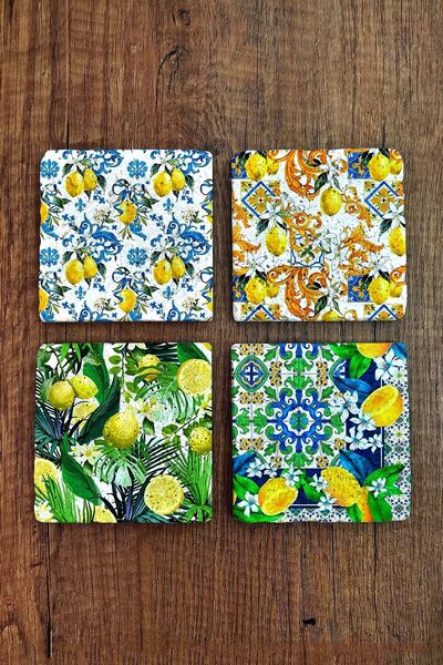 Begoloni Stone Decor طقم قواعد أكواب من الحجر الطبيعي مكون من 4 قطع - 10x10x1...