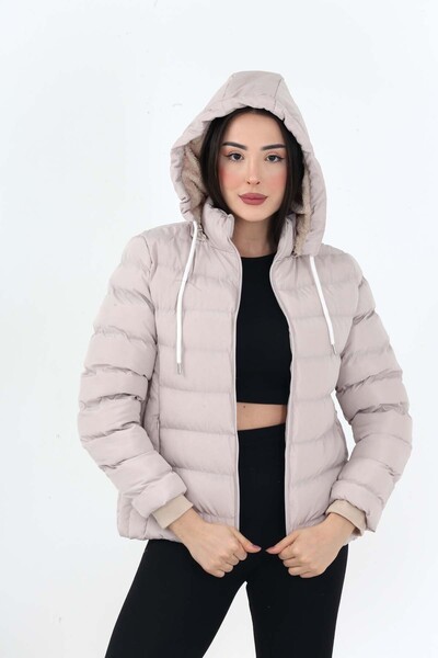 FY Store Γυναικείο παλτό από ψεύτικη γούνα κρέμα - Αποσπώμενη κουκούλα