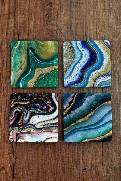 Begoloni Stone Decor قواعد أكواب من الحجر الطبيعي بأنماط رخامية مطبوعة، مجموع...