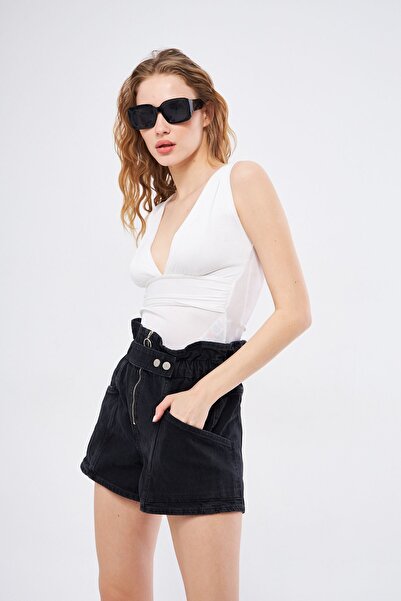 Kutaf Anna Beli Lastikli Kadın Jean Şort