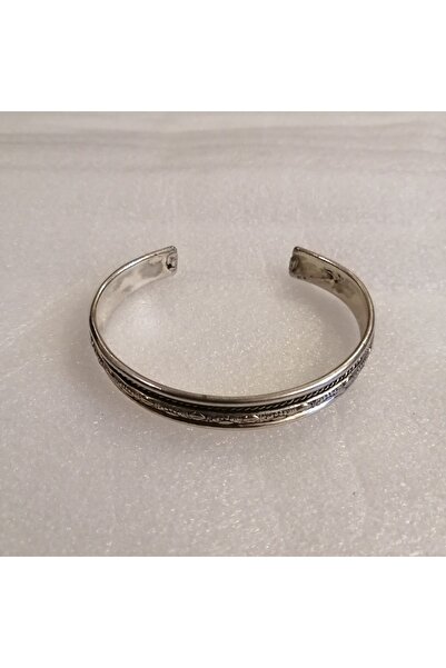 Butik Tülin Unisex otantik el yapımı gümüş rengi yaprak desenli alpaka bafon bileklik Hint Malı