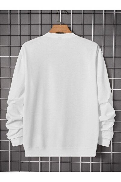 Deocept Bear Printed White Oversize Unisex Φούτερ - Φερμουάρ, Crew Neck