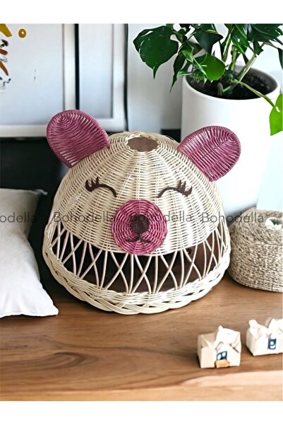 Bohodella Rattan Bambu Hasır Pembe Kulaklı Avize Çocuk Odası Avize