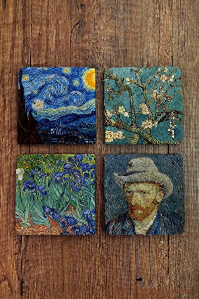 Begoloni Stone Decor مجموعة من 4 قطع من الأكواب الحجرية المطبوعة من فنسنت فان جوخ