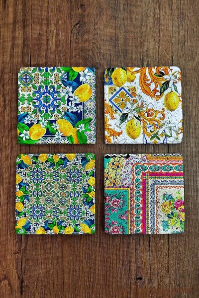 Begoloni Stone Decor طقم قواعد أكواب من الحجر الطبيعي مكون من 4 قطع - قواعد أ...