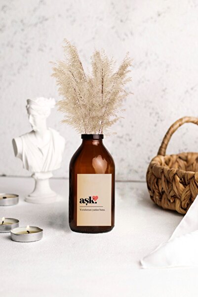 LALEZEN HOME Vază din sticlă Amber cu etichetă Love - Plantele nu sunt incluse