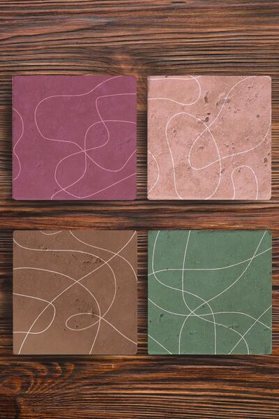 Begoloni Stone Decor قواعد أكواب من الحجر الطبيعي بأنماط ملونة مطبوعة، مجموعة...