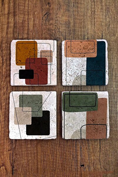 Begoloni Stone Decor طقم قواعد أكواب حجرية مطبوعة بألوان الباستيل مكون من 4 ق...