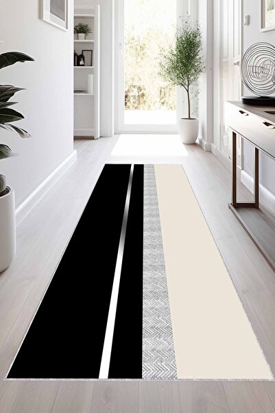 Viva Home Siyah Silver Kaymaz Modern Kesme Rulo Yolluk Halı VH015