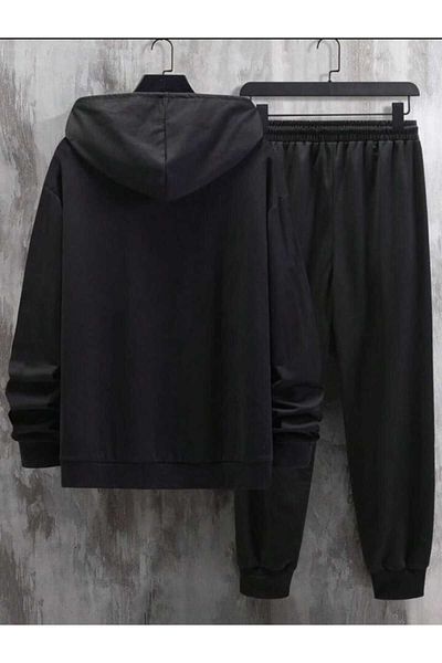 Deocept Ανδρικό σετ φόρμας Oversize - New York Printed, Hoodie, Kangaroo Pocket, Μαύρο