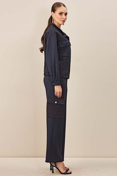 Guitar Navy Blue Wide Leg Knitted Trousers