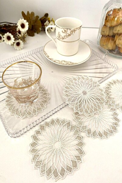 Emtory Home Bogotâ Model | 6 Adet Bardak Altlığı - Krem Gümüş Kokteyl Peçetesi | 8x8 Cm