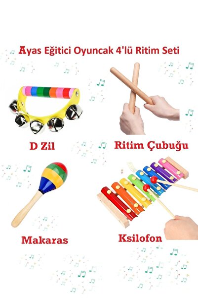 AyasEğiticiOyuncak Montessori 4'lü Eğitici Ritim Seti Ksilofon Marakas D Zil ...