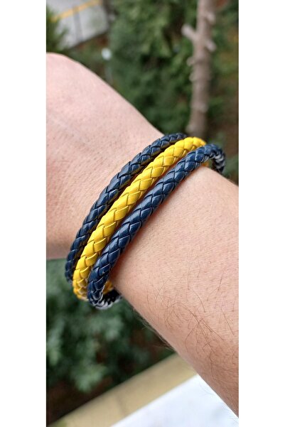 REGGENTE Sarı Lacivert Fenerbahçe Örgü Deri Bileklik