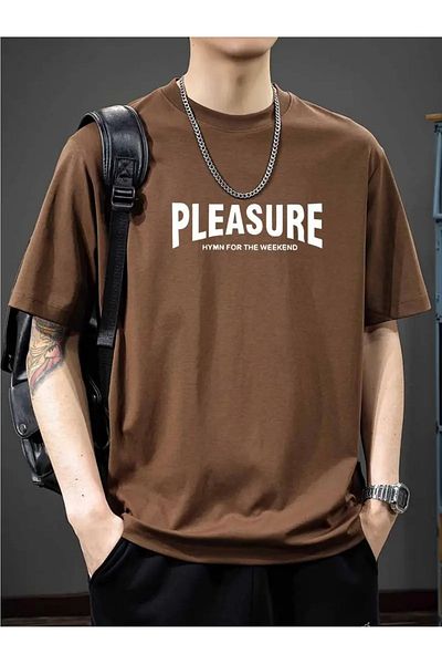 PALPİTO Мъжка кафява тениска с щампа Pleasure Oversize