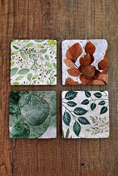 Begoloni Stone Decor طقم قواعد أكواب من الحجر الطبيعي مكون من 4 قطع - قواعد أ...