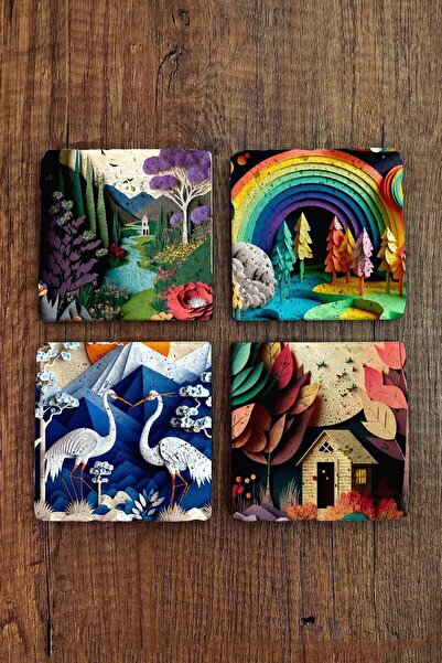 Begoloni Stone Decor طقم قواعد أكواب من الحجر الطبيعي مكون من 4 قطع