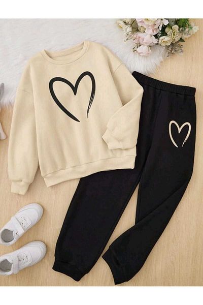 Deocept Color Printed Crew Neck Women's Tracksuit Set - Oversize Boyfirend