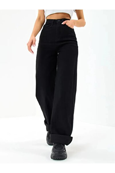 TRENDNATUREL Ψηλόμεσο μαύρο τζιν λύκρα - Stretch Palazzo Jeans