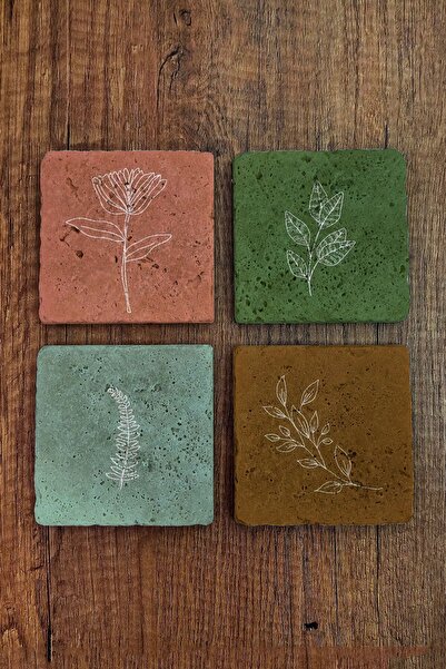 Begoloni Stone Decor طقم قواعد أكواب من الحجر الطبيعي بأنماط زهور ملونة مطبوع...