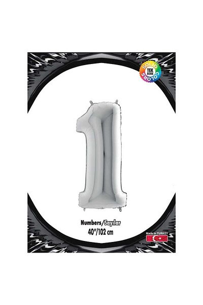 turkuaz parti 1 Number Silver Foil Balloon - 40' 100cm