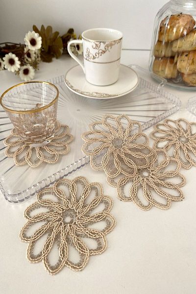 Emtory Home Model Akra - Set 6 Pahare Cappuccino si Servetel, 8x8 Cm